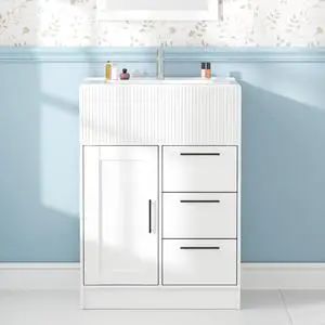 24" Bathroom Vanity with Sink, Modern Bathroom Cabinet (White, 24 inch) | 1 Cabinet & 3 Drawers, Modern Wave Texture, Spacious Storage, Freestanding Design, Small Single Sink Cabinet for Apartment 24" Bathroom Vanity with Sink, Modern Bathroom Cabinet (White, 24 inch) | 1 Cabinet & 3 Drawers, Modern Wave Texture, Spacious Storage, Freestanding Design, Small Single Sink Cabinet for Apartment