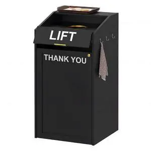 Heavy Duty 40 Gallon Commercial Trash Can Cabinet with Tray Holder, Wooden Restaurant Trash Can with Top Cup Slot, Restaurant Trash Can with Lift Up Door for Cafeteria School Office Heavy Duty 40 Gallon Commercial Trash Can Cabinet with Tray Holder, Wooden Restaurant Trash Can with Top Cup Slot, Restaurant Trash Can with Lift Up Door for Cafeteria School Office