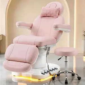 Fully Electric Massage Table with 3 Motors, Professional Esthetician Bed with LED Light, Height, Length & Angle Adjustable Beauty Spa Bed for Facial & Medical, Stool Included, Pink Fully Electric Massage Table with 3 Motors, Professional Esthetician Bed with LED Light, Height, Length & Angle Adjustable Beauty Spa Bed for Facial & Medical, Stool Included, Pink