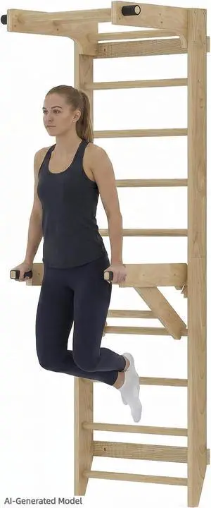 Swedish Ladder Wall Bar with Adjustable Pull-Up Bar | Solid Wood Construction, 10 Pine Rungs, All Ages, for Home, School, Gymnastics Training Swedish Ladder Wall Bar with Adjustable Pull-Up Bar | Solid Wood Construction, 10 Pine Rungs, All Ages, for Home, School, Gymnastics Training