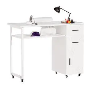 Manicure Table Nail Desk with Dust Collector & Wheels (White) | 2 Storage Drawers & 1 Cabinet, 6 Smooth Rolling Casters (4 Lockable), Wrist Rest, Professional Nail Tech Workstation Manicure Table Nail Desk with Dust Collector & Wheels (White) | 2 Storage Drawers & 1 Cabinet, 6 Smooth Rolling Casters (4 Lockable), Wrist Rest, Professional Nail Tech Workstation