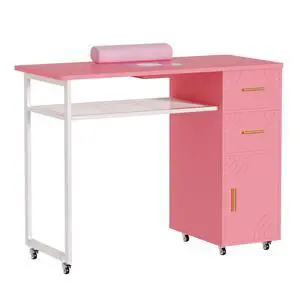 Manicure Table Nail Desk with Dust Collector & Wheels (Pink) | 2 Storage Drawers & 1 Cabinet, 6 Smooth Rolling Casters (4 Lockable), Wrist Rest, Professional Nail Tech Workstation Manicure Table Nail Desk with Dust Collector & Wheels (Pink) | 2 Storage Drawers & 1 Cabinet, 6 Smooth Rolling Casters (4 Lockable), Wrist Rest, Professional Nail Tech Workstation