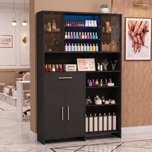 Professional Nail Storage Cabinet with LED Display Shelf (Black) | 3 Adjustable Shelves, Sliding Mirror & Glass Doors, Large Salon Organizer Cabinet for Nail Polish, Beauty Salon & Home Studio Professional Nail Storage Cabinet with LED Display Shelf (Black) | 3 Adjustable Shelves, Sliding Mirror & Glass Doors, Large Salon Organizer Cabinet for Nail Polish, Beauty Salon & Home Studio