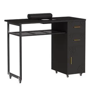 Manicure Table Nail Desk with Dust Collector & Wheels (Black) | 2 Storage Drawers & 1 Cabinet, 6 Smooth Rolling Casters (4 Lockable), Wrist Rest, Professional Nail Tech Workstation Manicure Table Nail Desk with Dust Collector & Wheels (Black) | 2 Storage Drawers & 1 Cabinet, 6 Smooth Rolling Casters (4 Lockable), Wrist Rest, Professional Nail Tech Workstation