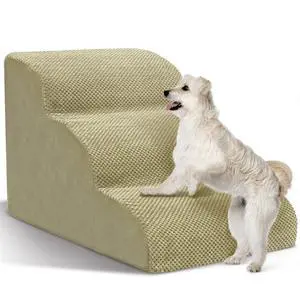Dog Stairs for Small Dogs - High Density Foam Pet Steps, Extra Wide Dog Ramp with Non-Slip Bottom for High Beds, Couch and Sofa, Best for Dogs Injured, Older Doggy Cats,3 Steps, Camel Dog Stairs for Small Dogs - High Density Foam Pet Steps, Extra Wide Dog Ramp with Non-Slip Bottom for High Beds, Couch and Sofa, Best for Dogs Injured, Older Doggy Cats,3 Steps, Camel