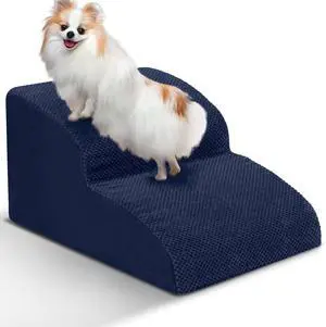 Dog Stairs for Small Dogs - High Density Foam Pet Steps, Extra Wide Dog Ramp with Non-Slip Bottom for High Beds, Couch and Sofa, Best for Dogs Injured, Older Doggy Cats,2 Steps, Navy Dog Stairs for Small Dogs - High Density Foam Pet Steps, Extra Wide Dog Ramp with Non-Slip Bottom for High Beds, Couch and Sofa, Best for Dogs Injured, Older Doggy Cats,2 Steps, Navy