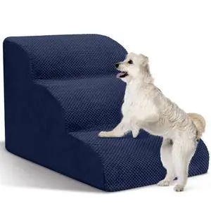 Dog Stairs for Small Dogs - High Density Foam Pet Steps, Extra Wide Dog Ramp with Non-Slip Bottom for High Beds, Couch and Sofa, Best for Dogs Injured, Older Doggy Cats, 3 Steps, Navy Dog Stairs for Small Dogs - High Density Foam Pet Steps, Extra Wide Dog Ramp with Non-Slip Bottom for High Beds, Couch and Sofa, Best for Dogs Injured, Older Doggy Cats, 3 Steps, Navy