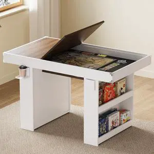Board Game Table w/ Removable Top & PU Leather Mat, 2-in-1 Dining and Gaming Table for 46 Players, w/ Storage Shelves, Cup Holders, and Corner Protectors, for Card Games, DND, Poker, Building Blocks Board Game Table w/ Removable Top & PU Leather Mat, 2-in-1 Dining and Gaming Table for 46 Players, w/ Storage Shelves, Cup Holders, and Corner Protectors, for Card Games, DND, Poker, Building Blocks