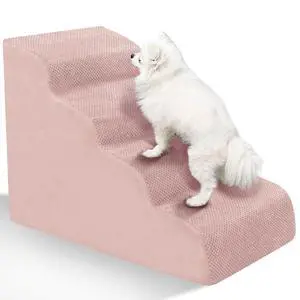 Dog Stairs for Small Dogs - High Density Foam Pet Steps, Extra Wide Dog Ramp with Non-Slip Bottom for High Beds, Couch and Sofa, Best for Dogs Injured, Older Doggy Cats,4 Stpes, Pink Dog Stairs for Small Dogs - High Density Foam Pet Steps, Extra Wide Dog Ramp with Non-Slip Bottom for High Beds, Couch and Sofa, Best for Dogs Injured, Older Doggy Cats,4 Stpes, Pink