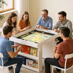 Gaming & Dining Table with Removable Top & PU Leather Mat, Board Game Table for 4-6 Players, Side Storage Shelves & Cup Holders, Corner Protectors, for Card Games, DND, Poker & Building Blocks Gaming & Dining Table with Removable Top & PU Leather Mat, Board Game Table for 4-6 Players, Side Storage Shelves & Cup Holders, Corner Protectors, for Card Games, DND, Poker & Building Blocks