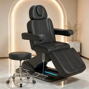 Fully Electric Massage Table, 3 Motor Adjustable Electric Esthetician Bed w/Dual-Side Foot Pedals, Handheld Remote & LED Light for Beauty Tattoo Spa Medical Treatment, Stool Included, Black Fully Electric Massage Table, 3 Motor Adjustable Electric Esthetician Bed w/Dual-Side Foot Pedals, Handheld Remote & LED Light for Beauty Tattoo Spa Medical Treatment, Stool Included, Black