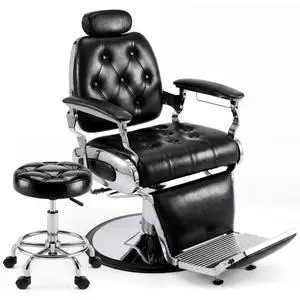 Barber Chair with Stool, Heavy Duty Vintage Recline Hydraulic Barber Chair, 360° Swivel All Purpose Professional Salon Chair Barber Shop Beauty Salon Shampoo Equipment, Black and Silver Barber Chair with Stool, Heavy Duty Vintage Recline Hydraulic Barber Chair, 360° Swivel All Purpose Professional Salon Chair Barber Shop Beauty Salon Shampoo Equipment, Black and Silver
