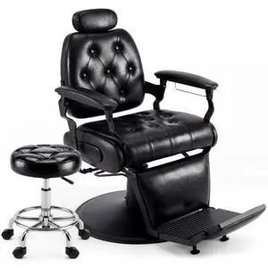 Barber Chair with Stool, Heavy Duty Vintage Recline Hydraulic Barber Chair with Towel Bar, 360° Swivel All Purpose Professional Salon Chair Barber Shop Beauty Salon Shampoo Equipment, Black Barber Chair with Stool, Heavy Duty Vintage Recline Hydraulic Barber Chair with Towel Bar, 360° Swivel All Purpose Professional Salon Chair Barber Shop Beauty Salon Shampoo Equipment, Black