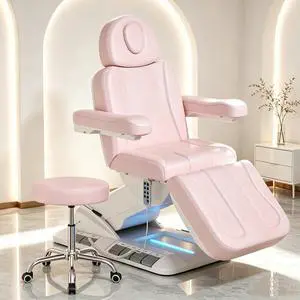 Fully Electric Massage Table, 3 Motor Adjustable Electric Esthetician Bed w/Dual-Side Foot Pedals, Handheld Remote & LED Light for Beauty Tattoo Spa Medical Treatment, Stool Included, Pink Fully Electric Massage Table, 3 Motor Adjustable Electric Esthetician Bed w/Dual-Side Foot Pedals, Handheld Remote & LED Light for Beauty Tattoo Spa Medical Treatment, Stool Included, Pink