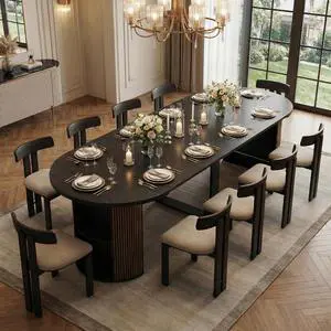 38.6" to 110.2" Modern Extendable Dining Table with Storage (Black) | Expandable Fluted Round Table for 2-12 People, Space Saving Table for Party Weddings Meetings Celebrations 38.6" to 110.2" Modern Extendable Dining Table with Storage (Black) | Expandable Fluted Round Table for 2-12 People, Space Saving Table for Party Weddings Meetings Celebrations