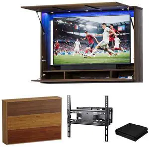 45"-55" Outdoor TV Cabinet with LED Light & 3 Storage Compartments | Wall Mounted TV Enclosure, Lift-Up Door, UV Protection Cover, Steel Bracket for Patio, Backyard, Pool 45"-55" Outdoor TV Cabinet with LED Light & 3 Storage Compartments | Wall Mounted TV Enclosure, Lift-Up Door, UV Protection Cover, Steel Bracket for Patio, Backyard, Pool