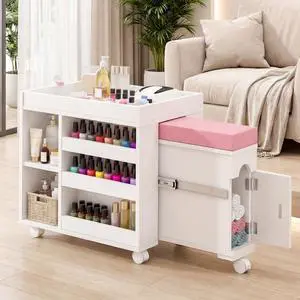 Pedicure Trolley Cart with Foot Rest, Extendable Mobile Pedicure Station Foot Stool Stand with Adjustable Shelves, Storage Cabinet & Wheels for Nail Tech Beauty Salon Spa & Home, 33.4" L Pedicure Trolley Cart with Foot Rest, Extendable Mobile Pedicure Station Foot Stool Stand with Adjustable Shelves, Storage Cabinet & Wheels for Nail Tech Beauty Salon Spa & Home, 33.4" L