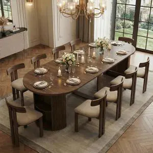 38.6" to 110.2" Modern Extendable Dining Table with Storage (Walnut) | Expandable Fluted Round Table for 2-12 People, Space Saving Table for Party Weddings Meetings Celebrations 38.6" to 110.2" Modern Extendable Dining Table with Storage (Walnut) | Expandable Fluted Round Table for 2-12 People, Space Saving Table for Party Weddings Meetings Celebrations