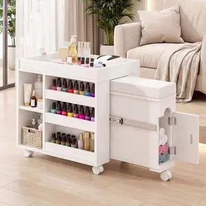 Pedicure Trolley Cart with Foot Rest, Extendable Mobile Pedicure Station Foot Stool Stand with Adjustable Shelves, Storage Cabinet & Wheels for Nail Tech Beauty Salon Spa & Home, 33.4" L Pedicure Trolley Cart with Foot Rest, Extendable Mobile Pedicure Station Foot Stool Stand with Adjustable Shelves, Storage Cabinet & Wheels for Nail Tech Beauty Salon Spa & Home, 33.4" L