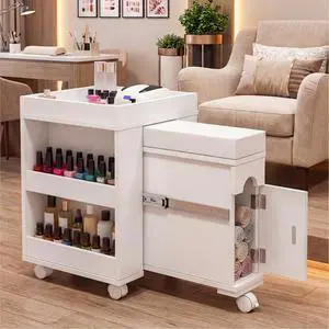 Pedicure Trolley Cart with Foot Rest, Wheels, Storage Shelves & Cabinet, Extendable Mobile Pedicure Foot Stool Stand Manicure Station for Nail Tech/Home Salon, 26.3" L Pedicure Trolley Cart with Foot Rest, Wheels, Storage Shelves & Cabinet, Extendable Mobile Pedicure Foot Stool Stand Manicure Station for Nail Tech/Home Salon, 26.3" L