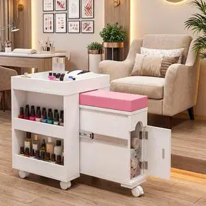 Pedicure Trolley Cart with Foot Rest, Extendable Pedicure & Manicure Station for Nail Tech, Mobile Pedicure Foot Stool Stand with Rolling Wheels, Shelves, Cabinet for Polish & Oil, 26.3" L Pedicure Trolley Cart with Foot Rest, Extendable Pedicure & Manicure Station for Nail Tech, Mobile Pedicure Foot Stool Stand with Rolling Wheels, Shelves, Cabinet for Polish & Oil, 26.3" L