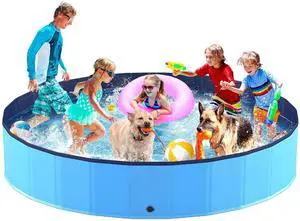 Foldable Dog Pool, Collapsible Plastic Dog Swimming Pool, 97x16in | Portable Bath Tub for Large Pets Dogs, Pet Wading Pool Indoor and Outdoor Use Foldable Dog Pool, Collapsible Plastic Dog Swimming Pool, 97x16in | Portable Bath Tub for Large Pets Dogs, Pet Wading Pool Indoor and Outdoor Use
