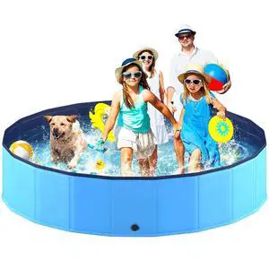 Foldable Dog Pool, Collapsible Plastic Dog Swimming Pool, 80x16in | Portable Bath Tub for Large Pets Dogs, Pet Wading Pool Indoor and Outdoor Use Foldable Dog Pool, Collapsible Plastic Dog Swimming Pool, 80x16in | Portable Bath Tub for Large Pets Dogs, Pet Wading Pool Indoor and Outdoor Use