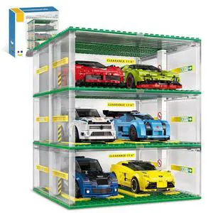 Cars Garage Building Set Compatible with Lego Display 130pc 3-Story | Adjustable 3-story garage fits 8-stud cars, with movable doors, removable roof and rearrangeable floors. Cars not included. Cars Garage Building Set Compatible with Lego Display 130pc 3-Story | Adjustable 3-story garage fits 8-stud cars, with movable doors, removable roof and rearrangeable floors. Cars not included.