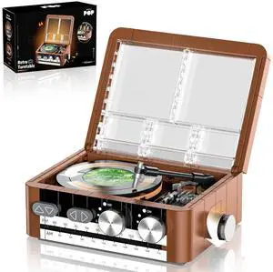 Record Player Building Set Compatible with Lego Spinning Vinyl | Vintage turntable with spinning vinyl, movable stylus and hinged clear cover creates an interactive desk or shelf display. Record Player Building Set Compatible with Lego Spinning Vinyl | Vintage turntable with spinning vinyl, movable stylus and hinged clear cover creates an interactive desk or shelf display.