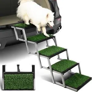 Grass Dog Stairs for Car,Non-Slip Folding Dog Ramps for Large Dogs, 5 Steps | Extra Wide Portable Doggy Steps for Cars, SUV, Trucks,Pet Ramp Supports Up to 200 lbs Grass Dog Stairs for Car,Non-Slip Folding Dog Ramps for Large Dogs, 5 Steps | Extra Wide Portable Doggy Steps for Cars, SUV, Trucks,Pet Ramp Supports Up to 200 lbs