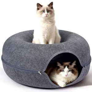 Cat Cave Bed - Peekaboo Cat Donut Tunnel, Scratch-Resistant Felt Cat Nest for Indoor Cats, Detachable Round Cat Hideaway for Playing, Sleeping and Hiding, Large Size for Multiple Cats Cat Cave Bed - Peekaboo Cat Donut Tunnel, Scratch-Resistant Felt Cat Nest for Indoor Cats, Detachable Round Cat Hideaway for Playing, Sleeping and Hiding, Large Size for Multiple Cats