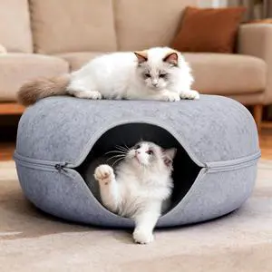 Peekaboo Cat Cave Bed for Indoor Cats, Scratch-Resistant Cat Donut Tunnel for Multiple & Large Cats, Detachable Round Cat Hideaway for Playing, Sleeping and Hiding Peekaboo Cat Cave Bed for Indoor Cats, Scratch-Resistant Cat Donut Tunnel for Multiple & Large Cats, Detachable Round Cat Hideaway for Playing, Sleeping and Hiding