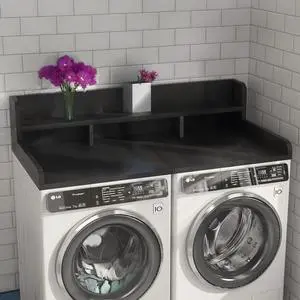 54" Washer Dryer Countertop with Shelf, Stop Edge and Non-slip Pads, Black | Wooden Laundry Countertop, 54" x 27.5" Double Layer Topper for Laundry Room Organization Hamper Counter, Sorting, Folding 54" Washer Dryer Countertop with Shelf, Stop Edge and Non-slip Pads, Black | Wooden Laundry Countertop, 54" x 27.5" Double Layer Topper for Laundry Room Organization Hamper Counter, Sorting, Folding