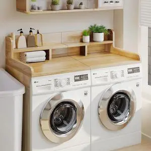 54" Washer Dryer Countertop with Shelf,Edge and Non-slip Pads, Natural Wood | Wooden Laundry Countertop, 54" x 27.5" Double Layer Topper for Laundry Room Organization Hamper Counter, Sorting, Folding 54" Washer Dryer Countertop with Shelf,Edge and Non-slip Pads, Natural Wood | Wooden Laundry Countertop, 54" x 27.5" Double Layer Topper for Laundry Room Organization Hamper Counter, Sorting, Folding