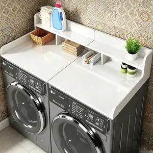 58" Washer Dryer Countertop with Shelf, Stop Edge and Non-slip Pads, White | Wooden Laundry Countertop, 58" x 28" Double Layer Topper for Laundry Room Organization Hamper Counter, Sorting, Folding 58" Washer Dryer Countertop with Shelf, Stop Edge and Non-slip Pads, White | Wooden Laundry Countertop, 58" x 28" Double Layer Topper for Laundry Room Organization Hamper Counter, Sorting, Folding