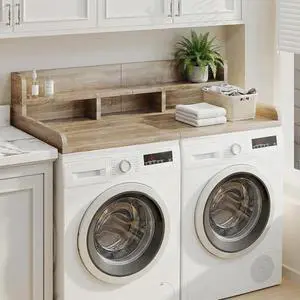 54" Washer Dryer Countertop with Shelf, Edge and Non-slip Pads, Brown+Sand | Wooden Laundry Countertop, 54" x 27.5" Double Layer Topper for Laundry Room Organization Hamper Counter, Sorting, Folding 54" Washer Dryer Countertop with Shelf, Edge and Non-slip Pads, Brown+Sand | Wooden Laundry Countertop, 54" x 27.5" Double Layer Topper for Laundry Room Organization Hamper Counter, Sorting, Folding