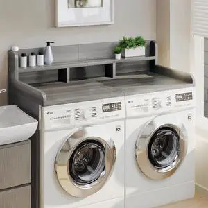 54" Washer Dryer Countertop with Shelf, Edge and Non-slip Pads, Gray Stripe | Wooden Laundry Countertop, 54" x 27.5" Double Layer Topper for Laundry Room Organization Hamper Counter, Sorting, Folding 54" Washer Dryer Countertop with Shelf, Edge and Non-slip Pads, Gray Stripe | Wooden Laundry Countertop, 54" x 27.5" Double Layer Topper for Laundry Room Organization Hamper Counter, Sorting, Folding