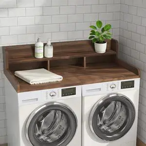 54" Washer Dryer Countertop with Shelf, Stop Edge and Non-slip Pads, Dark Walnut 54" Washer Dryer Countertop with Shelf, Stop Edge and Non-slip Pads, Dark Walnut