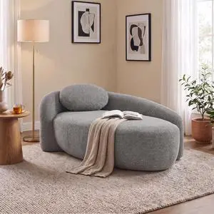 67" Boucle Upholstered Chaise Lounge Chair Indoor, Single Lounge Sofa with Left Armrest, Oval Shaped Soft Sleeper Sofa with Pillow, Accent Reading Chair for Living Room Bedroom, Dark Gray 67" Boucle Upholstered Chaise Lounge Chair Indoor, Single Lounge Sofa with Left Armrest, Oval Shaped Soft Sleeper Sofa with Pillow, Accent Reading Chair for Living Room Bedroom, Dark Gray