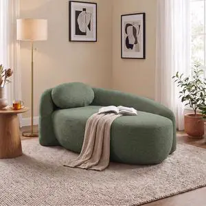 67" Boucle Upholstered Chaise Lounge Chair Indoor, Single Lounge Sofa with Left Armrest, Oval Shaped Soft Sleeper Sofa with Pillow, Accent Reading Chair for Living Room Bedroom, Green 67" Boucle Upholstered Chaise Lounge Chair Indoor, Single Lounge Sofa with Left Armrest, Oval Shaped Soft Sleeper Sofa with Pillow, Accent Reading Chair for Living Room Bedroom, Green