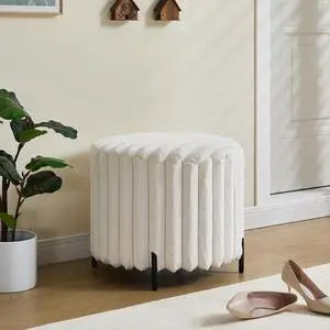 Faux Fur Upholstered Round Pouf Ottoman, Foot Rest with Black Metal Legs, Small Footstool Ottoman, Entryway Bench for Living Room Bedroom, Beige Faux Fur Upholstered Round Pouf Ottoman, Foot Rest with Black Metal Legs, Small Footstool Ottoman, Entryway Bench for Living Room Bedroom, Beige