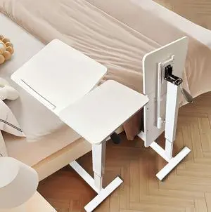Portable Overbed Rolling Desk, Height Adjustable Mobile Standing Table, Foldable 31 Inch Small Laptop Bedside Desk with Tiltable Desktop, Hidden Wheels, Tray Table for Bed Sofa Side, White Portable Overbed Rolling Desk, Height Adjustable Mobile Standing Table, Foldable 31 Inch Small Laptop Bedside Desk with Tiltable Desktop, Hidden Wheels, Tray Table for Bed Sofa Side, White