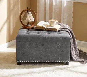 30" Ottoman Coffee Table with Removable Lid, Tufted Square Storage Ottoman with Nailhead Trim Decor, Upholstered Bench, Small Space Side Table, Footstool for Living Room, Bedroom, Office, Light Gray 30" Ottoman Coffee Table with Removable Lid, Tufted Square Storage Ottoman with Nailhead Trim Decor, Upholstered Bench, Small Space Side Table, Footstool for Living Room, Bedroom, Office, Light Gray