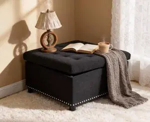 30" Ottoman Coffee Table with Removable Lid, Tufted Square Storage Ottoman with Nailhead Trim Decor, Upholstered Bench, Small Space Side Table, Footstool for Living Room, Bedroom and Office, Black 30" Ottoman Coffee Table with Removable Lid, Tufted Square Storage Ottoman with Nailhead Trim Decor, Upholstered Bench, Small Space Side Table, Footstool for Living Room, Bedroom and Office, Black