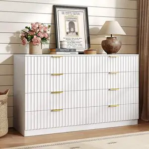 47.2" Wide Fluted 8 Drawer Dresser for Bedroom, White | Modern Dresser for Closet with Metal Handle, Wooden Chest of Drawers for Bedroom, Living Room, Hallway 47.2" Wide Fluted 8 Drawer Dresser for Bedroom, White | Modern Dresser for Closet with Metal Handle, Wooden Chest of Drawers for Bedroom, Living Room, Hallway