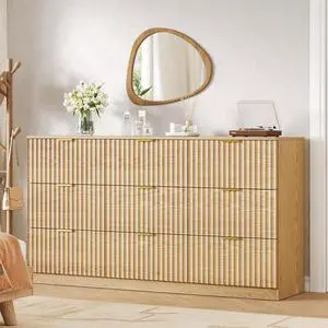 60.3" Wide Fluted 9 Drawer Dresser for Bedroom, Natural | Modern Dresser for Closet with Metal Handle, Wooden Chest of Drawers for Bedroom, Living Room, Hallway 60.3" Wide Fluted 9 Drawer Dresser for Bedroom, Natural | Modern Dresser for Closet with Metal Handle, Wooden Chest of Drawers for Bedroom, Living Room, Hallway