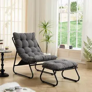 Outdoor Patio Chair with Foot Stool, Armless Accent Lounge Chair with Removable Staple Fiber Frabric Cushion, Metal Frame and Footrest for Living Room, Bedroom, Reading Room, Grey Outdoor Patio Chair with Foot Stool, Armless Accent Lounge Chair with Removable Staple Fiber Frabric Cushion, Metal Frame and Footrest for Living Room, Bedroom, Reading Room, Grey
