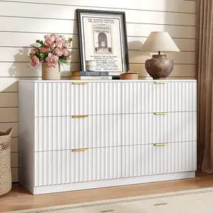 47.2" Wide Fluted 6 Drawer Dresser for Bedroom, White | Modern Dresser for Closet with Metal Handle, Wooden Chest of Drawers for Bedroom, Living Room, Hallway 47.2" Wide Fluted 6 Drawer Dresser for Bedroom, White | Modern Dresser for Closet with Metal Handle, Wooden Chest of Drawers for Bedroom, Living Room, Hallway