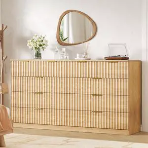 55.1" Wide Fluted 10 Drawer Dresser for Bedroom, Natural | Modern Dresser for Closet with Metal Handle, Wooden Chest of Drawers for Bedroom, Living Room, Hallway 55.1" Wide Fluted 10 Drawer Dresser for Bedroom, Natural | Modern Dresser for Closet with Metal Handle, Wooden Chest of Drawers for Bedroom, Living Room, Hallway