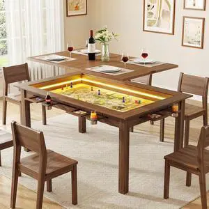 Board Game Table with Led Lights,63" Dining/Gaming Table, Walnut | Seats 4 to 6 Players, RGB LED Lights, 6 Cup Holders & Trays, 53in x 31.5in Play Area, Removable Top, Game Mat Not Included Board Game Table with Led Lights,63" Dining/Gaming Table, Walnut | Seats 4 to 6 Players, RGB LED Lights, 6 Cup Holders & Trays, 53in x 31.5in Play Area, Removable Top, Game Mat Not Included